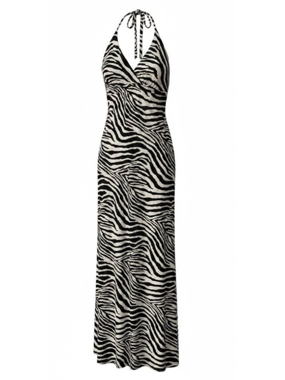 Express Womens Halter Maxi Dress Sz XS Black White Zebra Bodycon Club Mob Wife